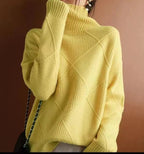 Damen hochwertiger Strickpullover mit stehendem Kragen und extravagantem Rautenmuster R&B