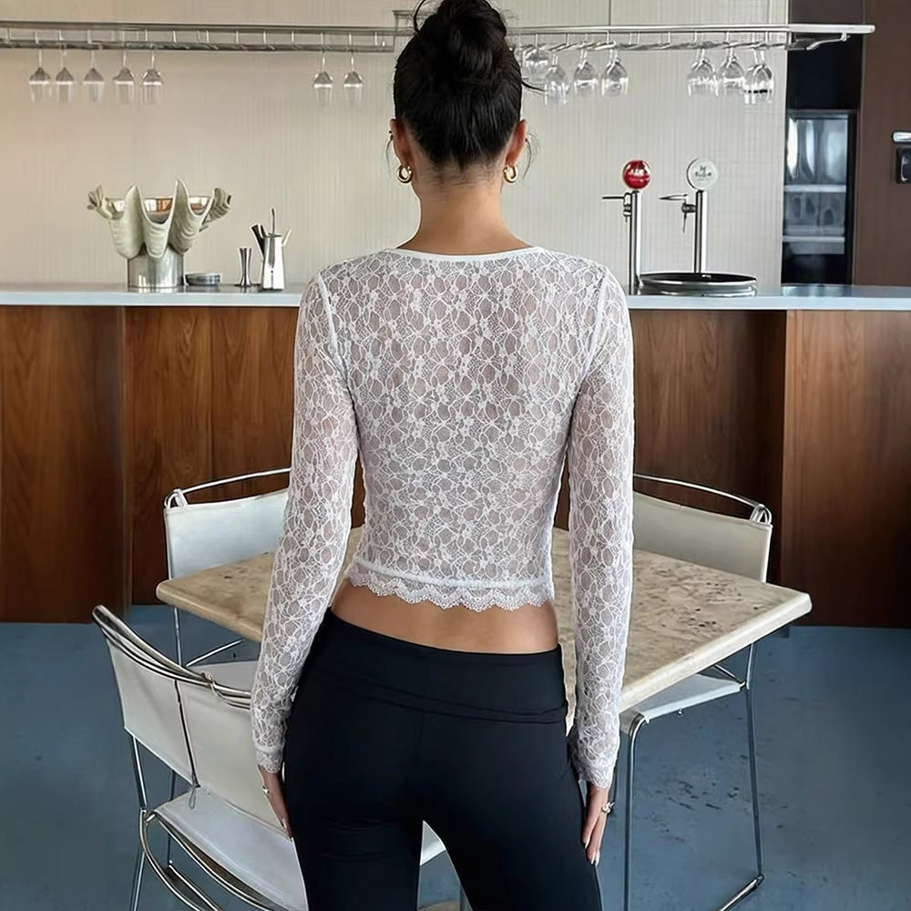Damen Spitzentop mit langen Ärmeln und elegantem Schnitt R&B