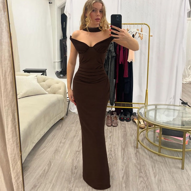 Damen Elegantes Abendkleid mit schulterfreier Drapierung R&B