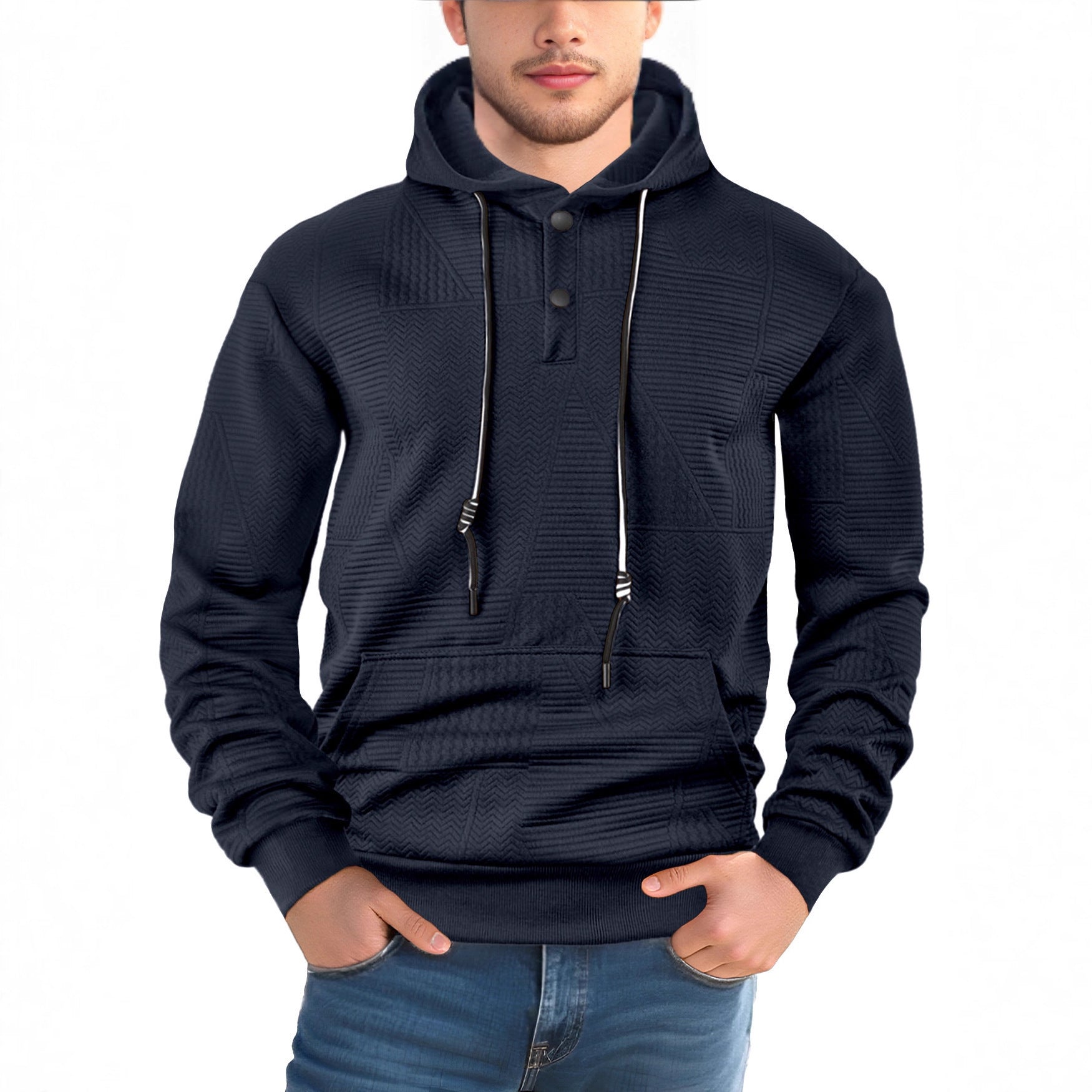 Herren modischer Kapuzenpullover mit strukturiertem GewR&Be und Knopfleiste R&B