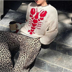 Damen Strickpullover mit Krabbenmotiv und lässigem Schnitt R&B