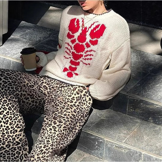 Damen Strickpullover mit Krabbenmotiv und lässigem Schnitt R&B