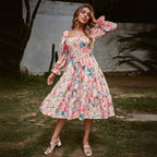 Damen Midikleid mit floraler Stickerei und Taillenband R&B