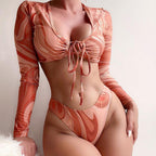 Damen Bikiniset mit langärmligem Oberteil und modischem Wickeldetail
