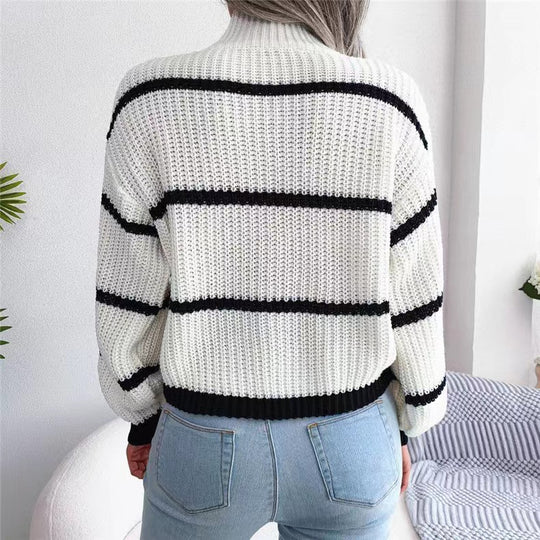 Damen Strickpullover mit überschnittenen Schultern und Stehkragen R&B