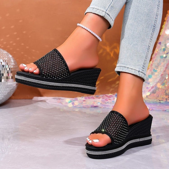Damen glamouröse Wedge-Pantoletten mit funkelnden Strass-Applikationen R&B