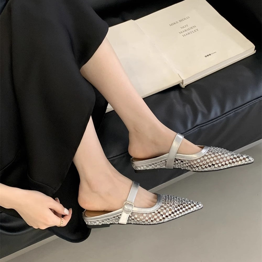 Damen elegante Slingback-Ballerinas mit funkelnden Strassverzierungen R&B