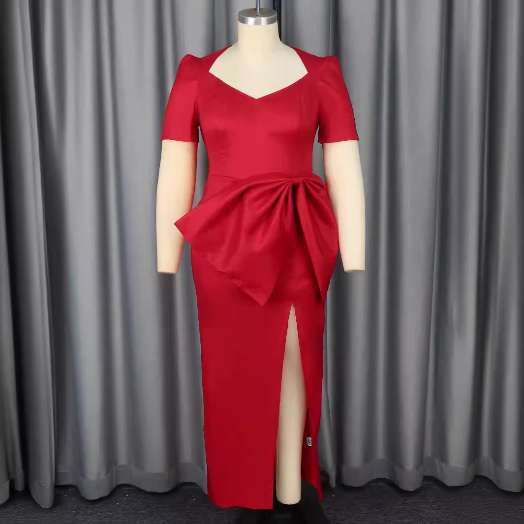 Damen Elegantes Abendkleid mit dekorativem Schleifen-Akzent und hohem Schlitz R&B