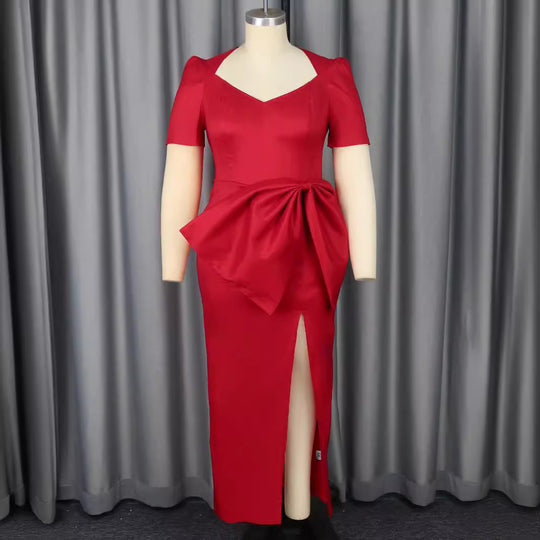 Damen Elegantes Abendkleid mit dekorativem Schleifen-Akzent und hohem Schlitz R&B