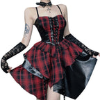 Damen Minikleid mit Schößchen und Kunstleder-Details EB
