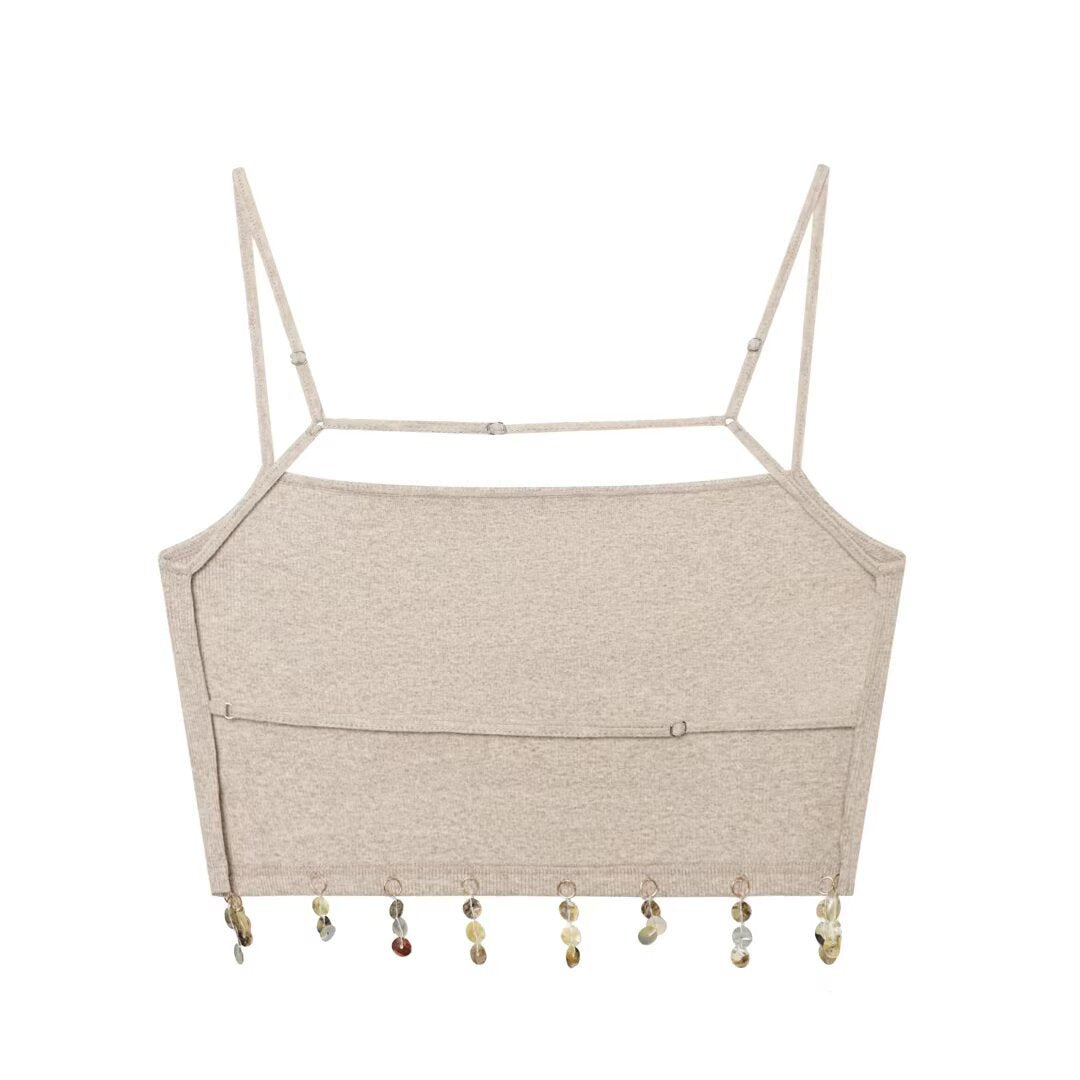Damen Cropped Top mit zarten Trägerschnüren und funkelndem Saum R&B
