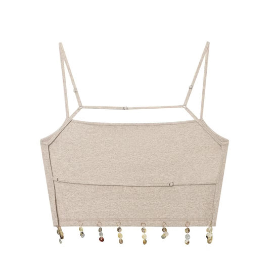 Damen Cropped Top mit zarten Trägerschnüren und funkelndem Saum R&B