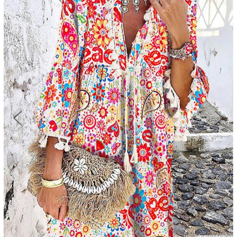 Damen Tunika-Kleid mit kreativem Print und Taschendetails R&B