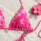 Damen Triangel-Bikini mit floralen Mustern und verstellbaren BindR&Bändern R&B