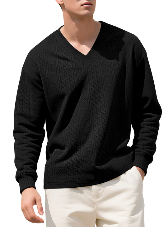 Herren nan strukturierter V-Ausschnitt Strickpullover mit Kabel- und Wabenmuster R&B