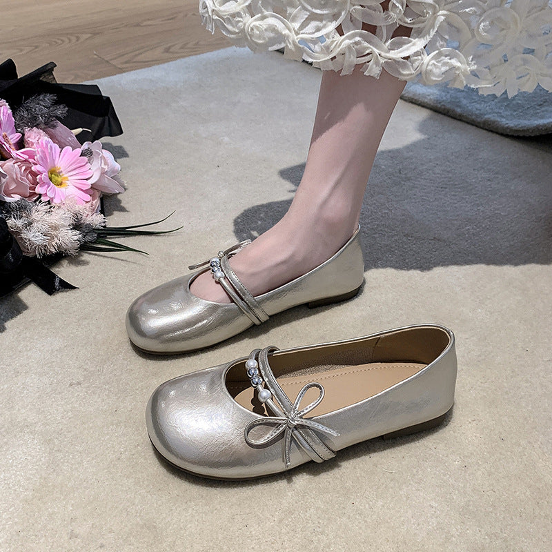 Damen Ballerina mit elegantem Design und perlenbesetztem Band EB