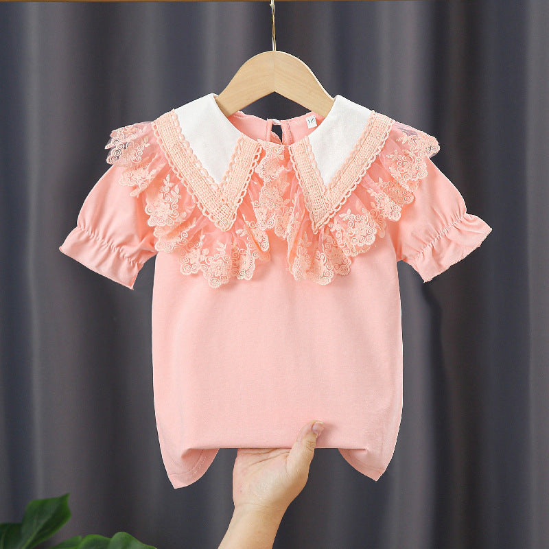 Mädchen Bluse mit Spitzenkragen und Rüschendetails R&B