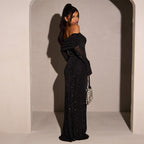 Damen Elegantes schulterfreies Maxikleid mit glitzernden Akzenten R&B