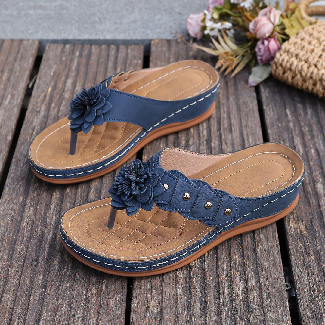 Damen Sandalen mit floralen Applikationen und gepolsterter Sohle R&B