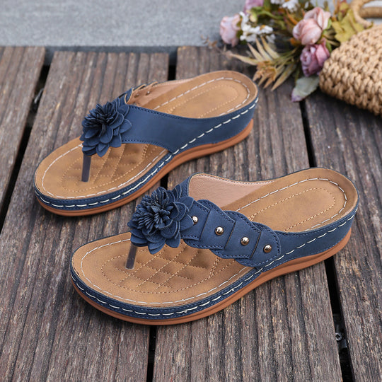 Damen Sandalen mit floralen Applikationen und gepolsterter Sohle R&B