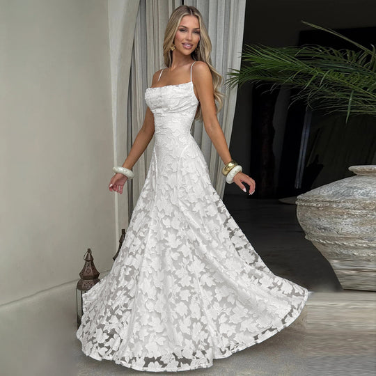 Damen Maxikleid mit zartem Blumendesign und schwingendem Saum R&B