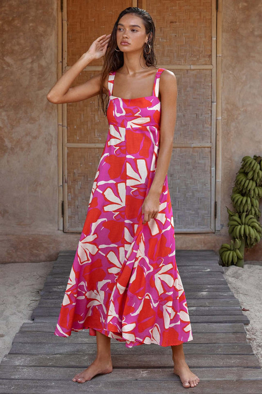 Damen Maxikleid mit lebhaftem floralem Design und schwingendem Rock R&B