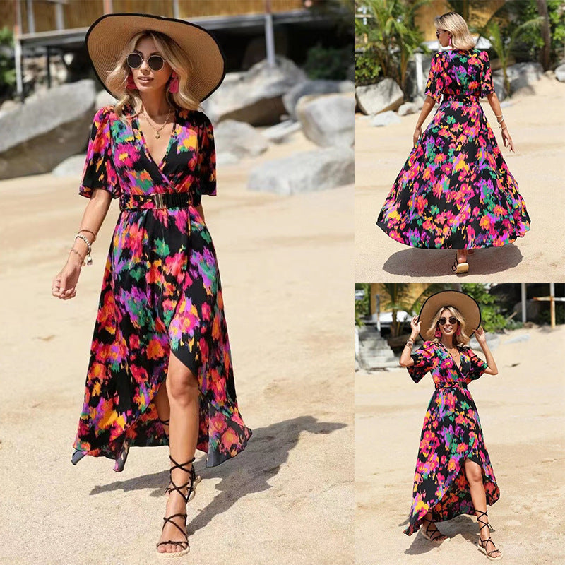 Damen Maxikleid mit elegantem Wickelstil und raffinierten Ärmeln R&B