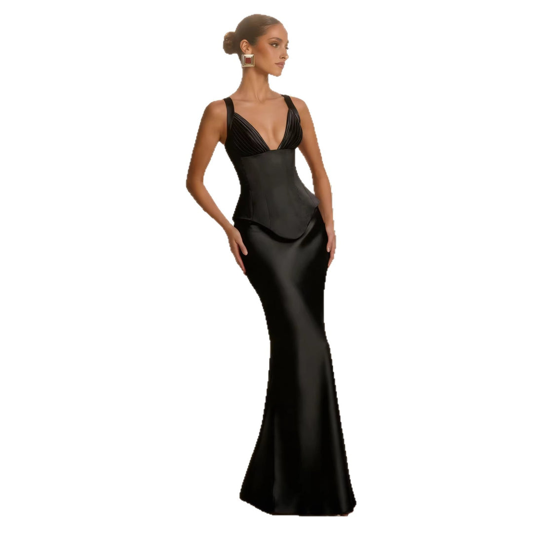 Damen Elegantes Abendkleid mit figurformendem Design und tiefem V-Ausschnitt R&B