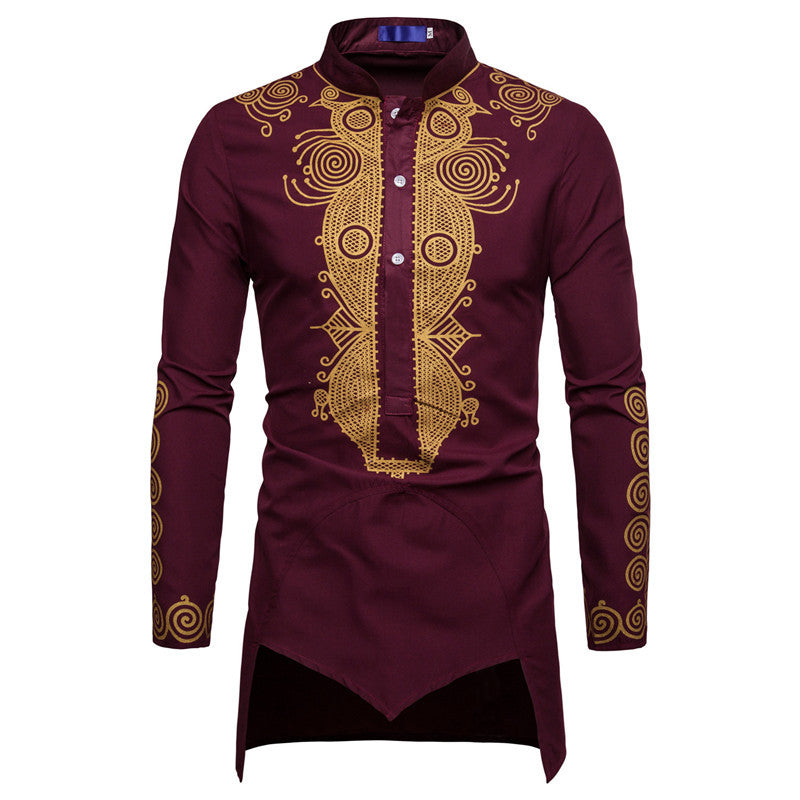 Herren elegantes Langarmhemd mit innovativem Ethno-Design R&B