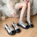Damen Elegante Plattform-Ballerinas mit funkelnden Perlen und Schleifen-Detail R&B