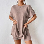 Damen Lässiges T-Shirt und Shorts Set mit lässigem Schnitt R&B