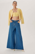 Damen Weit geschnittene Denim-Hose mit hohem Bund und modernen Akzenten R&B