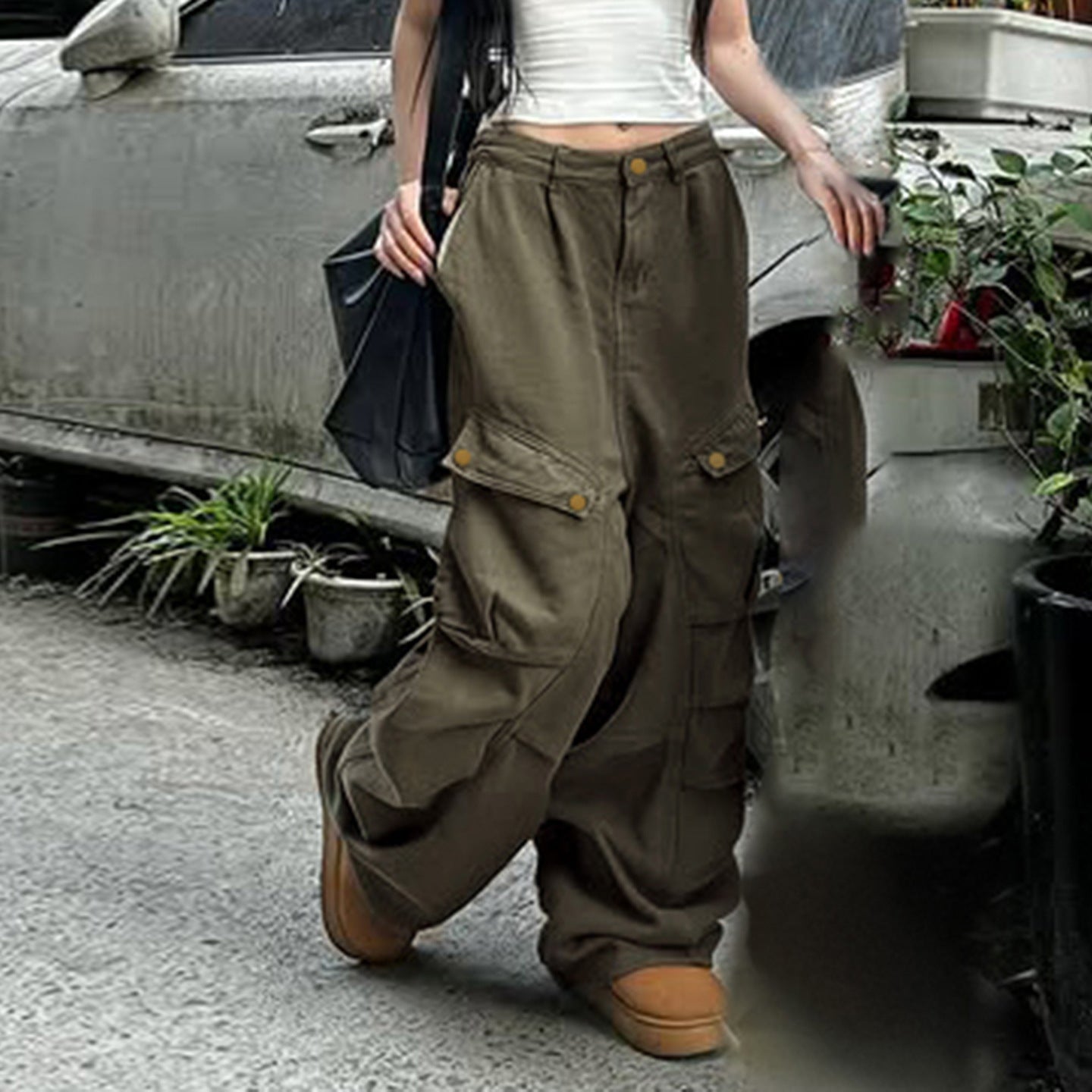 Damen Cargo-Hosen mit weitem Schnitt und mehreren Taschen R&B