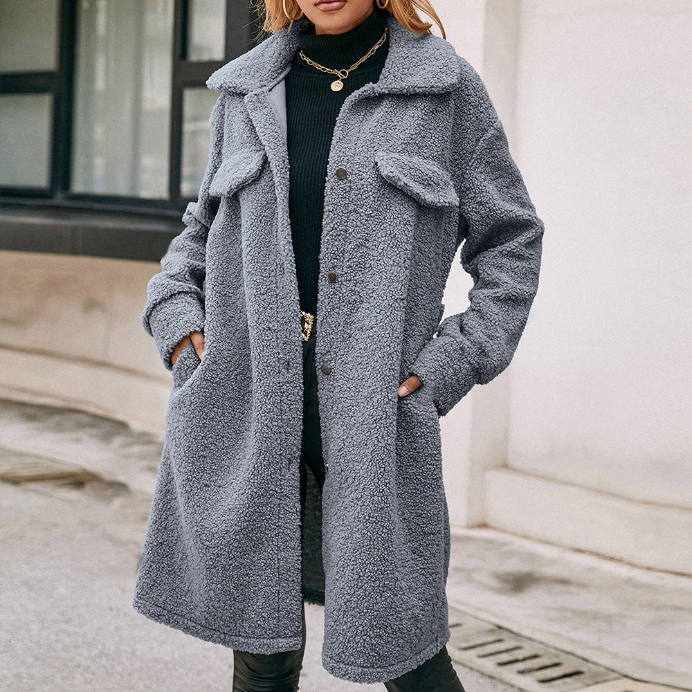 Damen Kuschelige Teddyjacke mit großzügigen Taschen und Knopfdetails R&B