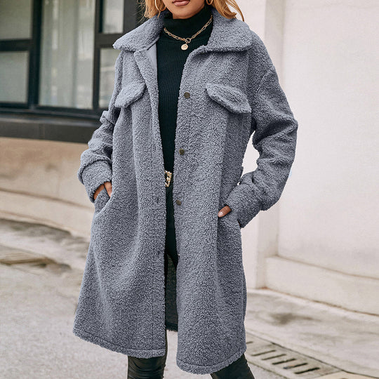 Damen Kuschelige Teddyjacke mit großzügigen Taschen und Knopfdetails R&B
