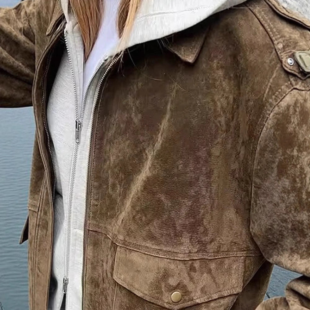 Damen Modische Wildlederjacke im lässigen Stil R&B