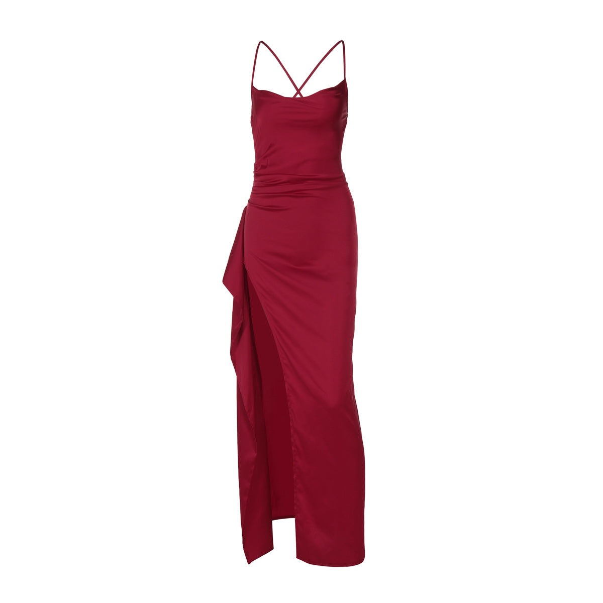 Damen Elegantes Satin-Maxikleid mit verführerischem Schnitt R&B