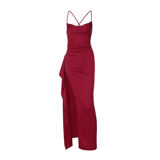 Damen Elegantes Satin-Maxikleid mit verführerischem Schnitt R&B
