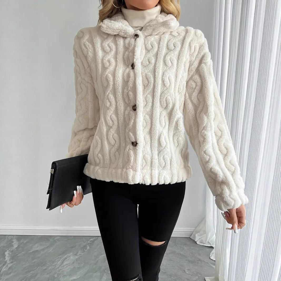 Damen Kuschelige Strickjacke mit Knöpfen und Kapuze R&B
