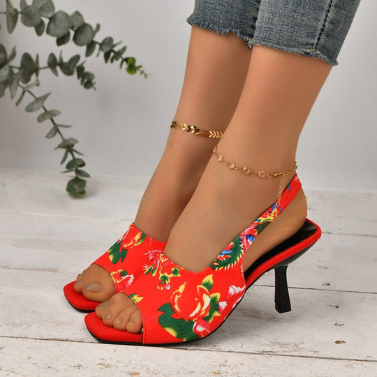 Damen Slingback-Sandalen mit floralem Design und elegantem Absatz R&B