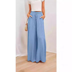 Damenweite Palazzo-Hose mit elastischem Bund und seitlichen Taschen R&B