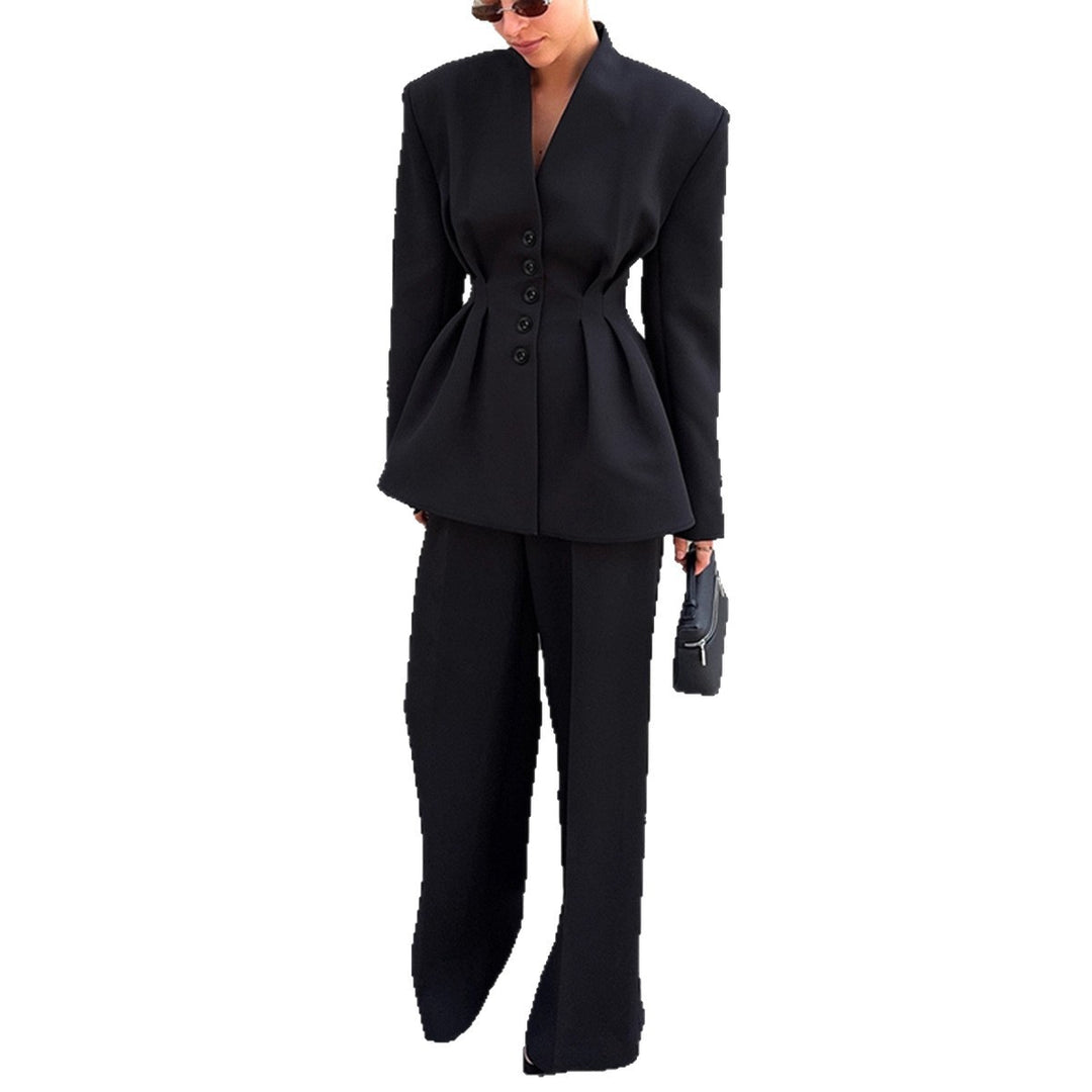 Damen Eleganter Blazer-Hosenanzug mit taillierter Silhouette und klassischen Knopfdetails R&B