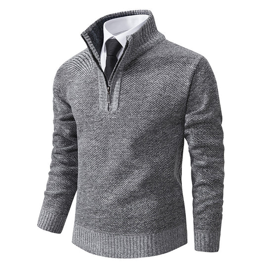 Herren eleganter Strickpullover mit halbem Reißverschluss und strukturierter Oberfläche R&B