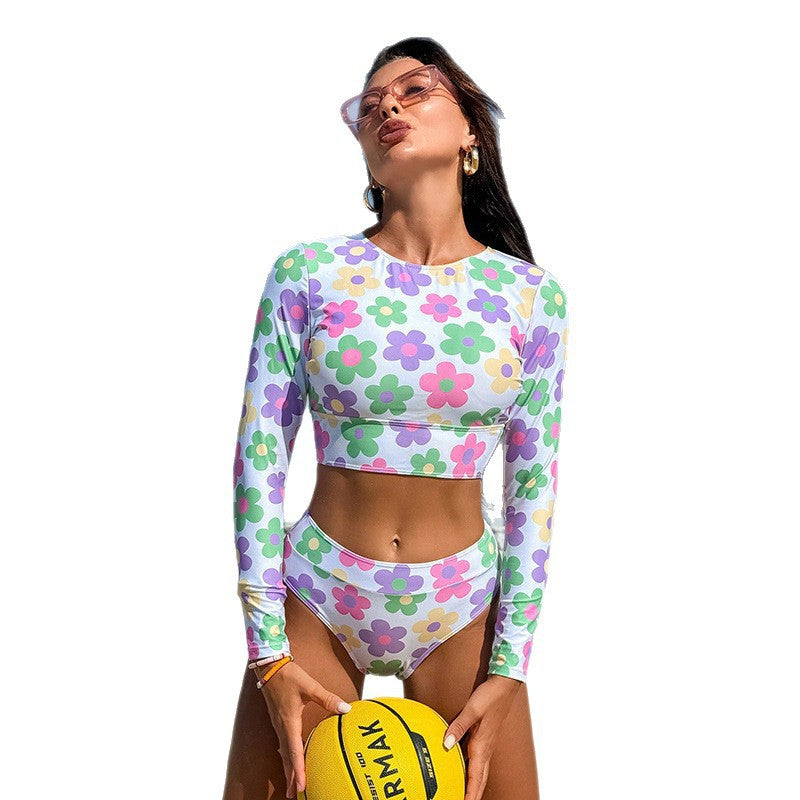 Damen Sport-Bikini mit langem Oberteil und hohem Bund R&B