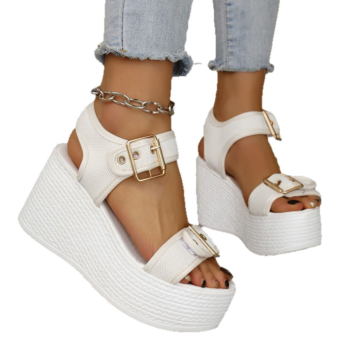 Damen Sportliche Plateau-Sandalen mit verstellbaren Riemen R&B