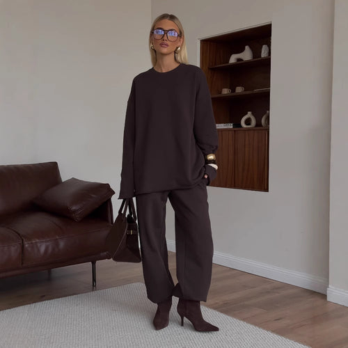 Damen lässiges Oversized Sweatshirt und weite Jogginghose Set R&B