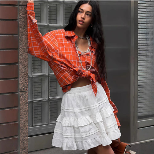 Damen Oversize-Musterhemd mit dekorativer Knopfleiste und lässigem Schnitt R&B