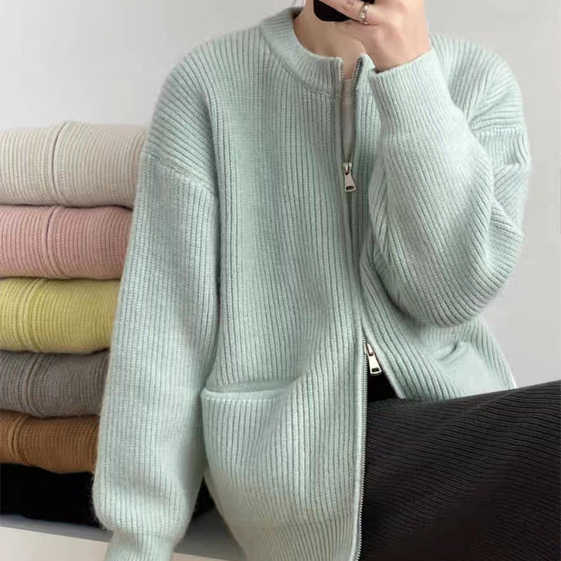 Damen Kuscheliger Strickcardigan mit Reißverschluss und gemütlicher Passform
