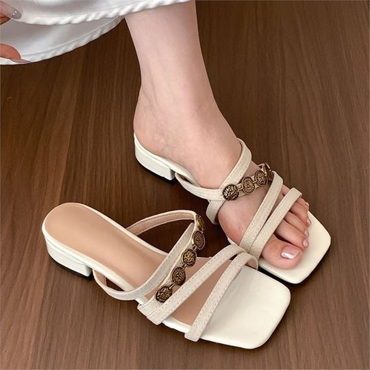Damen modische Mules mit glamourösen Glitzerakzenten und breitem Riemen R&B