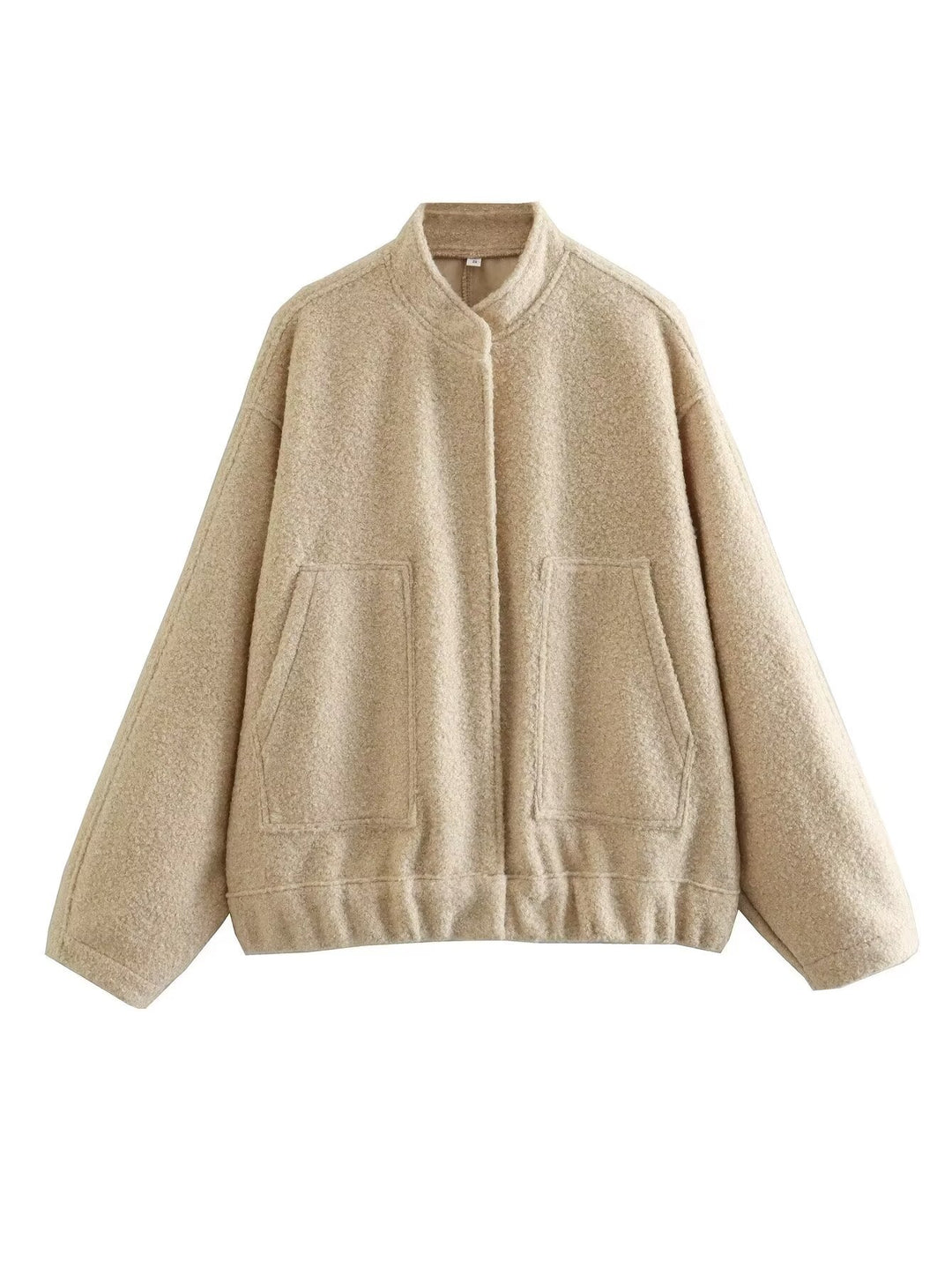 Damen modische Oversized-Jacke mit Stehkragen und seitlichen Taschen R&B